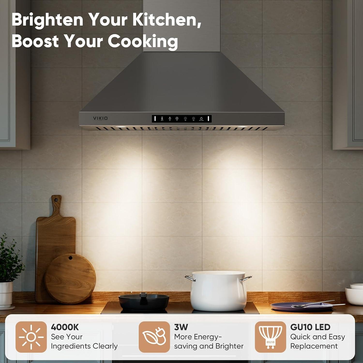 30 in. 900 CFM Convertible Wall Mount Range Hood in Stainless Steel with LED Lights, Carbon Filters and Touch, Gesture