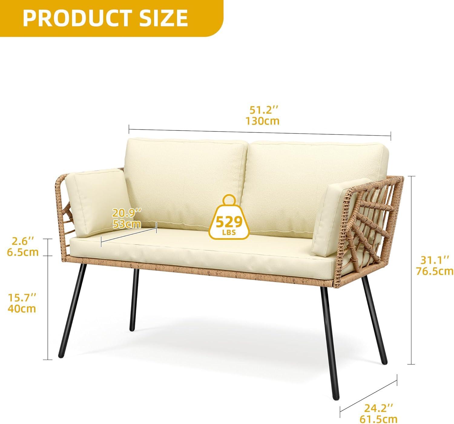 DWVO Patio Loveseat, All-Weather Wicker Rattan Patio Sofa for Balcony, Backyard, Pool, Porch, Deck, Outdoor Sectional Furniture with Cushions (Beige)