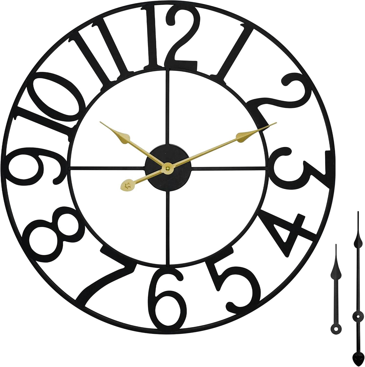 Oversized Black Metal Antique Silent Wall Clock