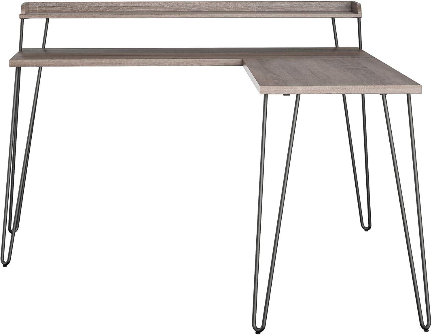 Shanewood 55.1 in. L-Shape Black Oak Computer Desk with Riser