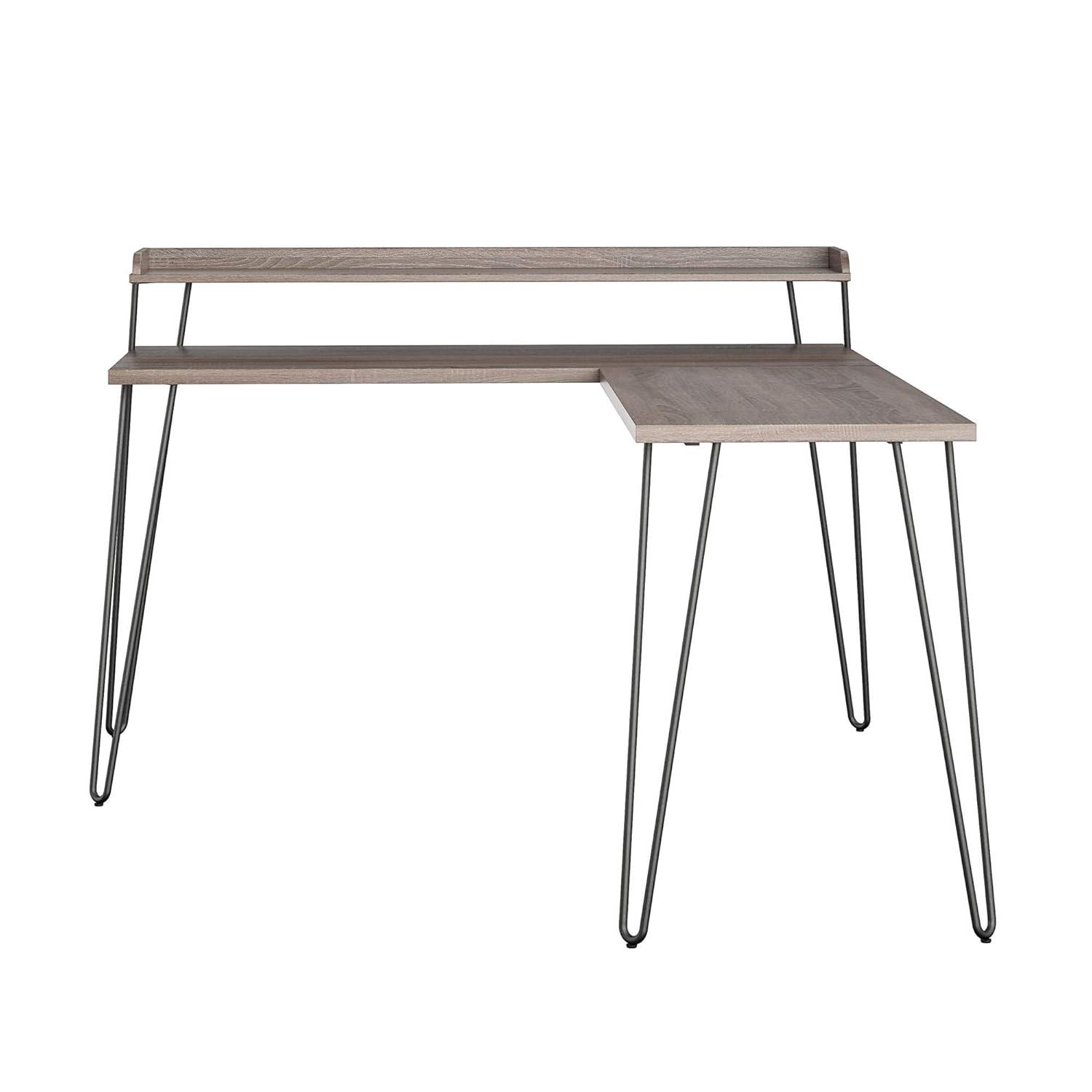 Haven L Desk with Riser, Black Oak