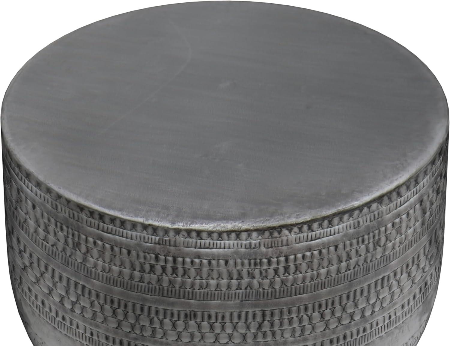 Simpli Home Johnsen Boho 30 in. W Round Metal Coffee Table in Antique Silver, Fully Assembled