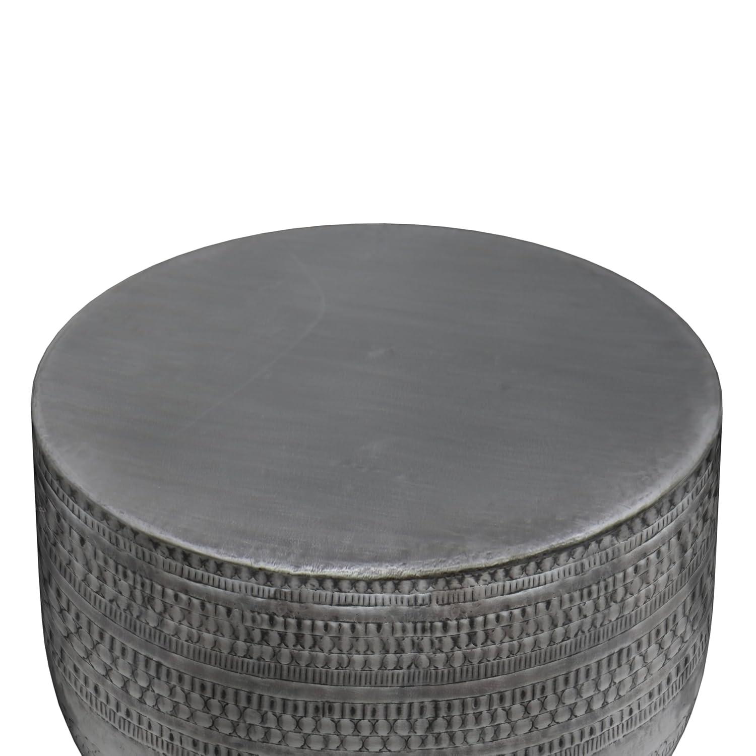 Simpli Home Johnsen Boho 30 in. W Round Metal Coffee Table in Antique Silver, Fully Assembled