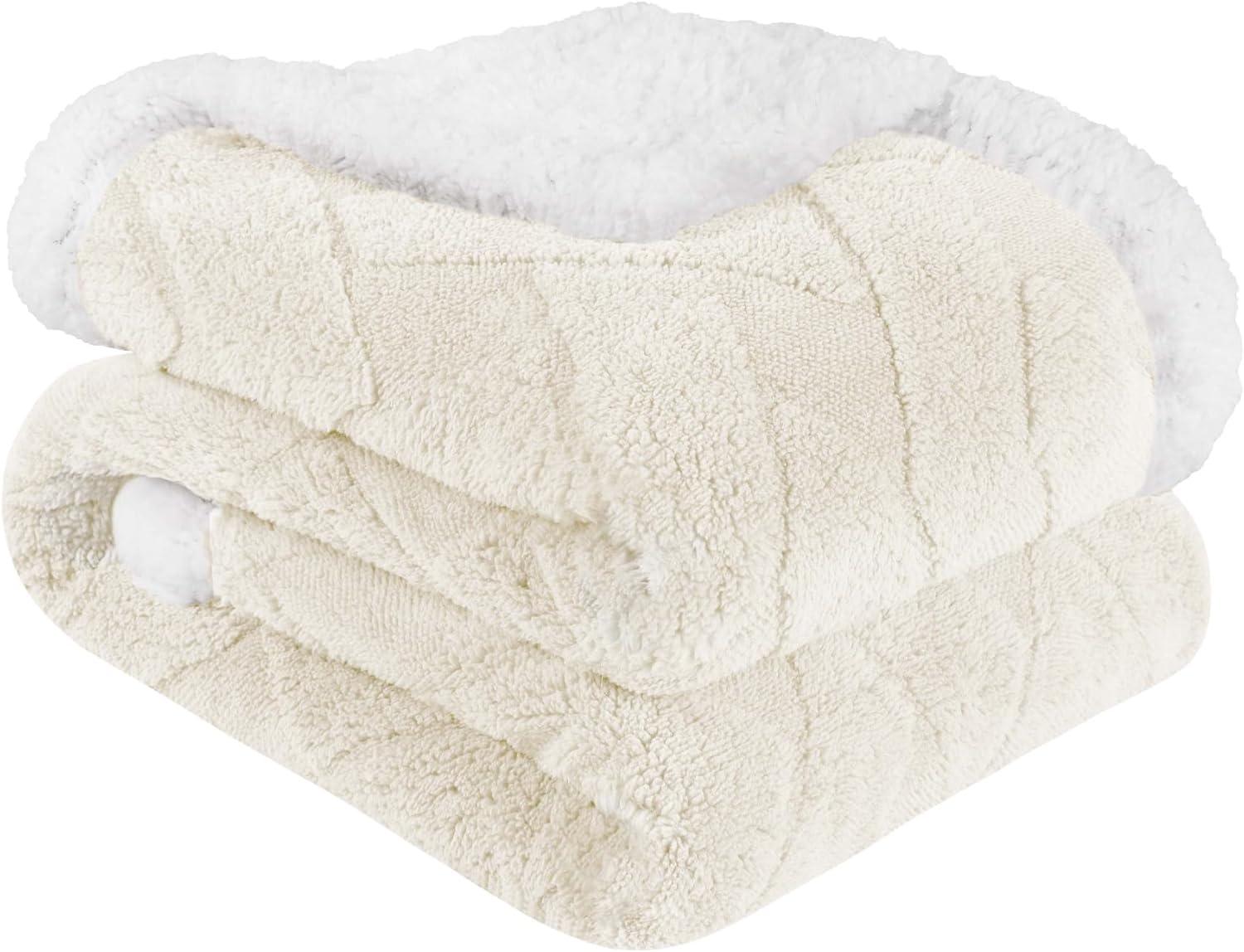 Ivory Full/Queen Reversible Fleece Sherpa Blanket