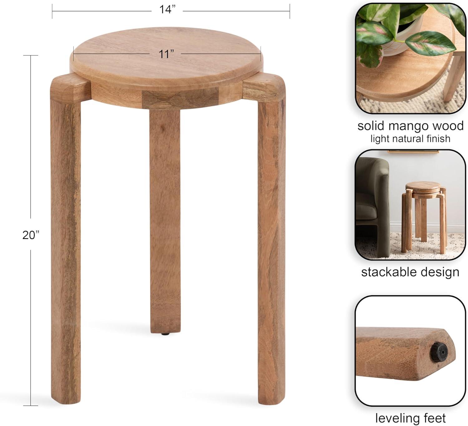 Kate and Laurel Stuart Wood Side Table, 14x14x20, Natural