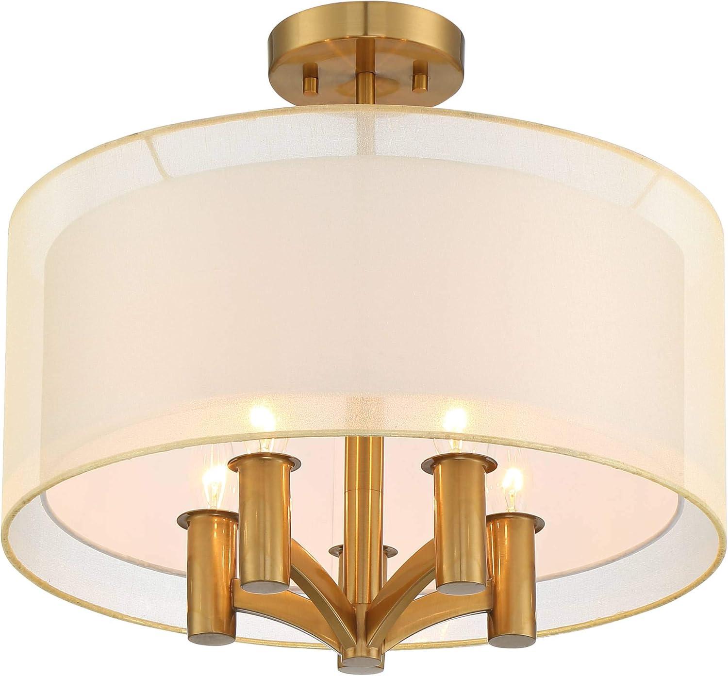 Possini Euro Design Caliari Modern Ceiling Light Semi Flush Mount Fixture 18" Wide Warm Brass Double Drum Shade for Bedroom Kitchen Hallway Bathroom