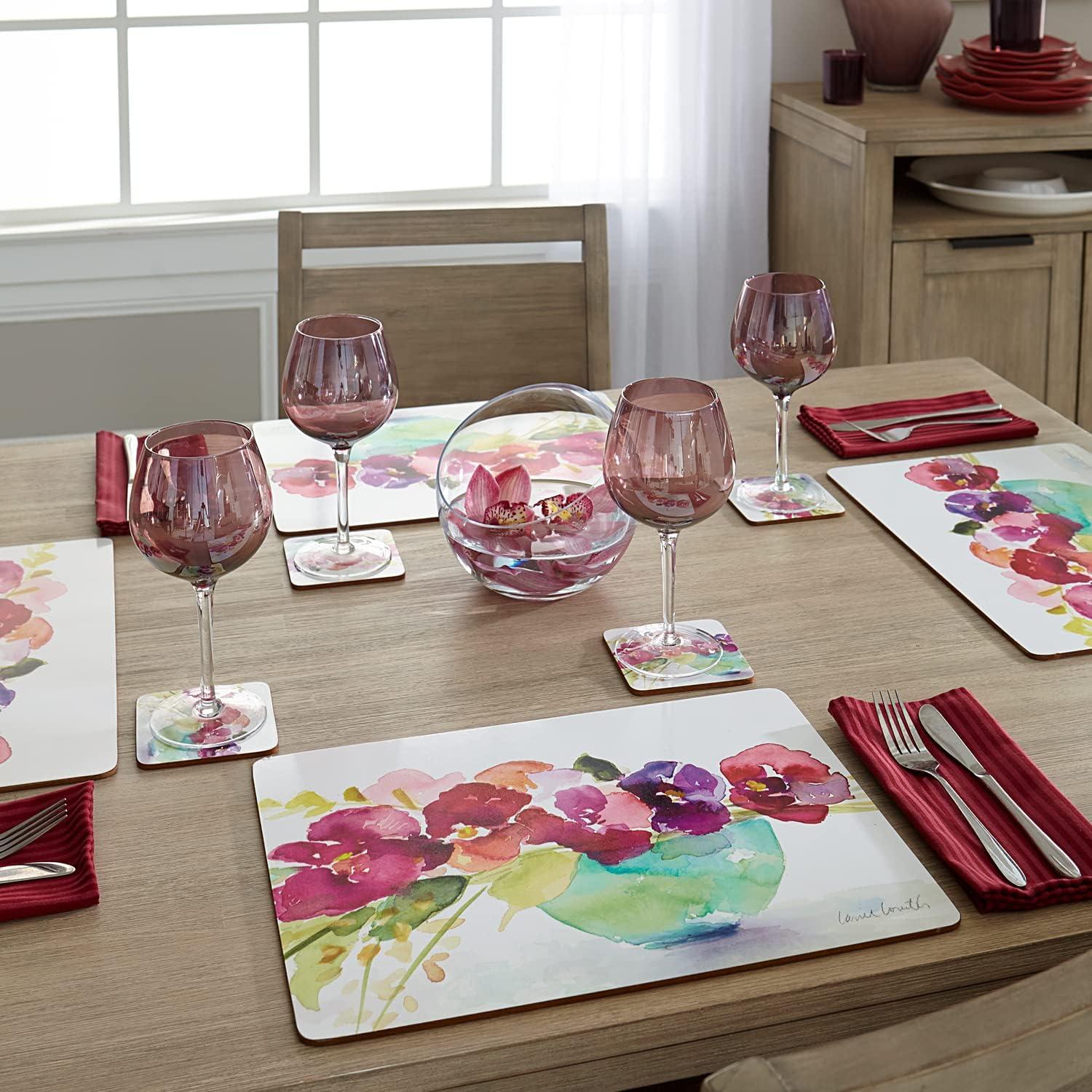 Cala Home "Bowl Of Blooms" Premium Decorative Hardboard Cork Back Tabletop Placemats 4 Pack