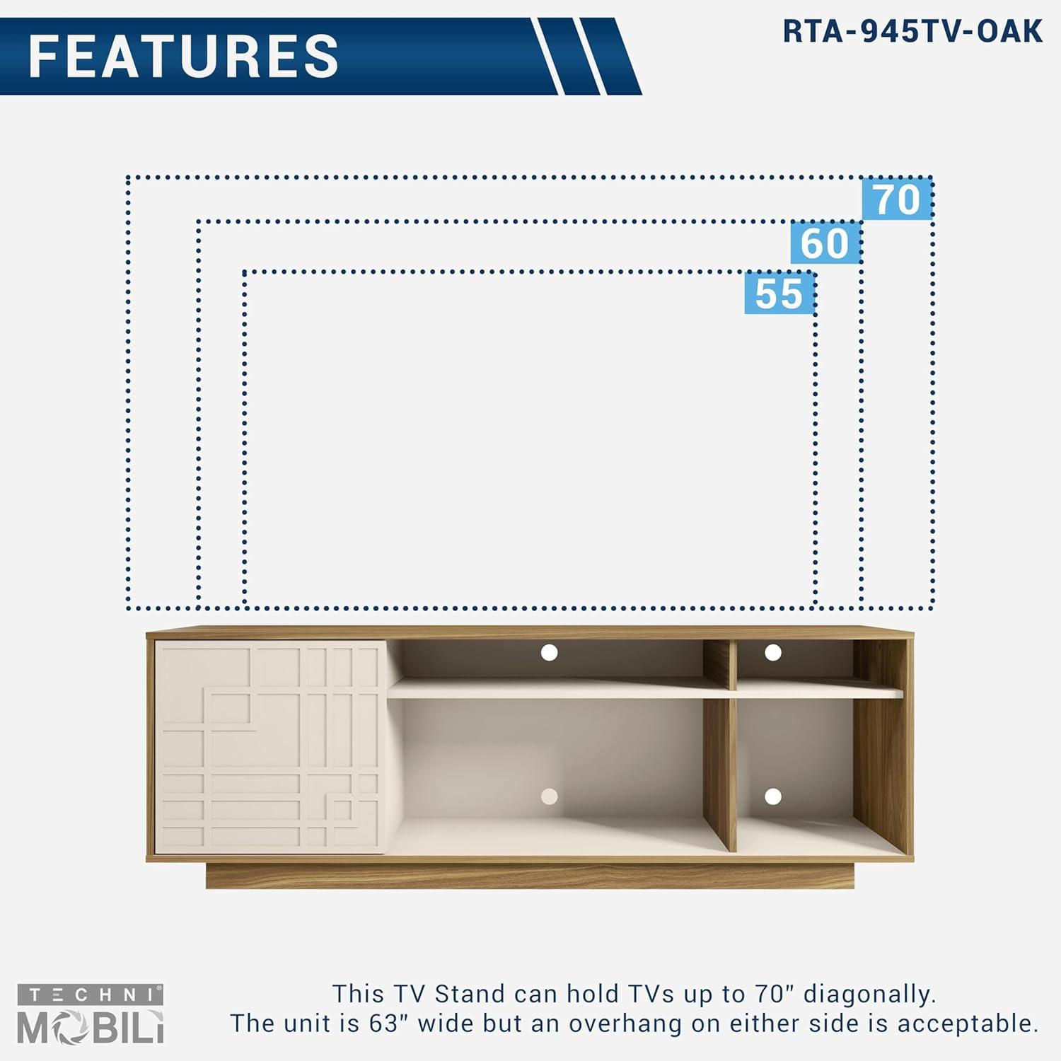 Techni Mobili Contemporary TV Stand for TVs up to 70" Oak: Modern Entertainment Center with Storage, Cable Management