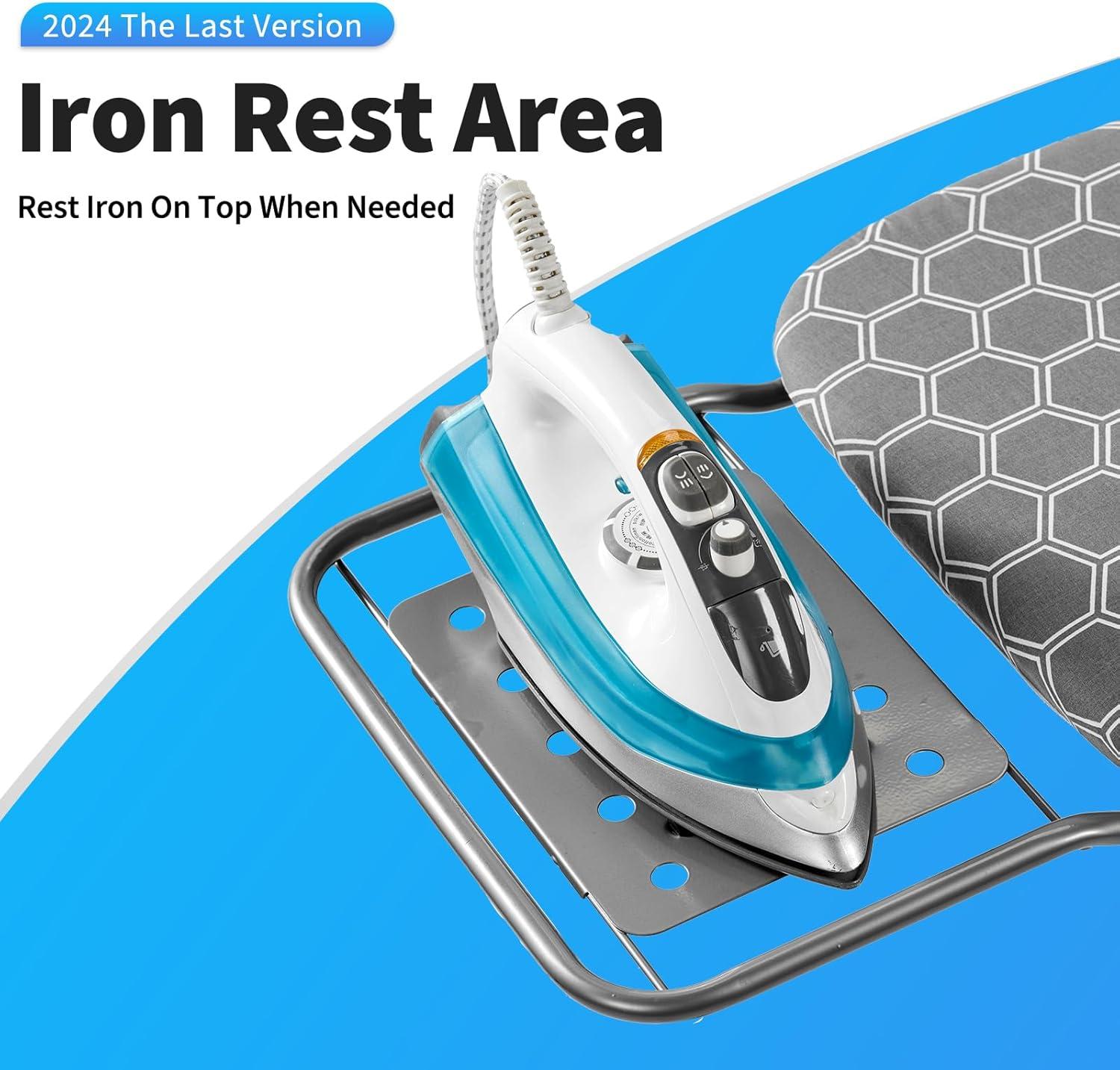 Full Size Ironing Board 57" L X15 W, Large Wide Sturdy Ironing Board with Iron Rest, Foldable Adjustable Iron Board with Heat Resistant Cover, Enhanced Stability (Silver Gray)