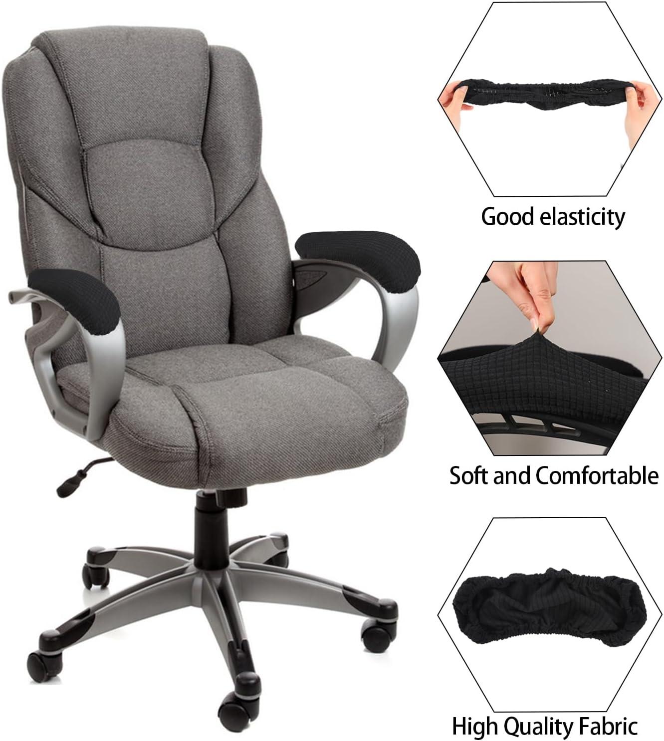 4 Pieces Office Chair Wheelchair Arm Covers, Removable Rotating Chair Stretch Armrest Cover, GIXUSIL Washable Polyester Armrest Pads Rest Slipcovers for Home Office Computer Chairs (Black)