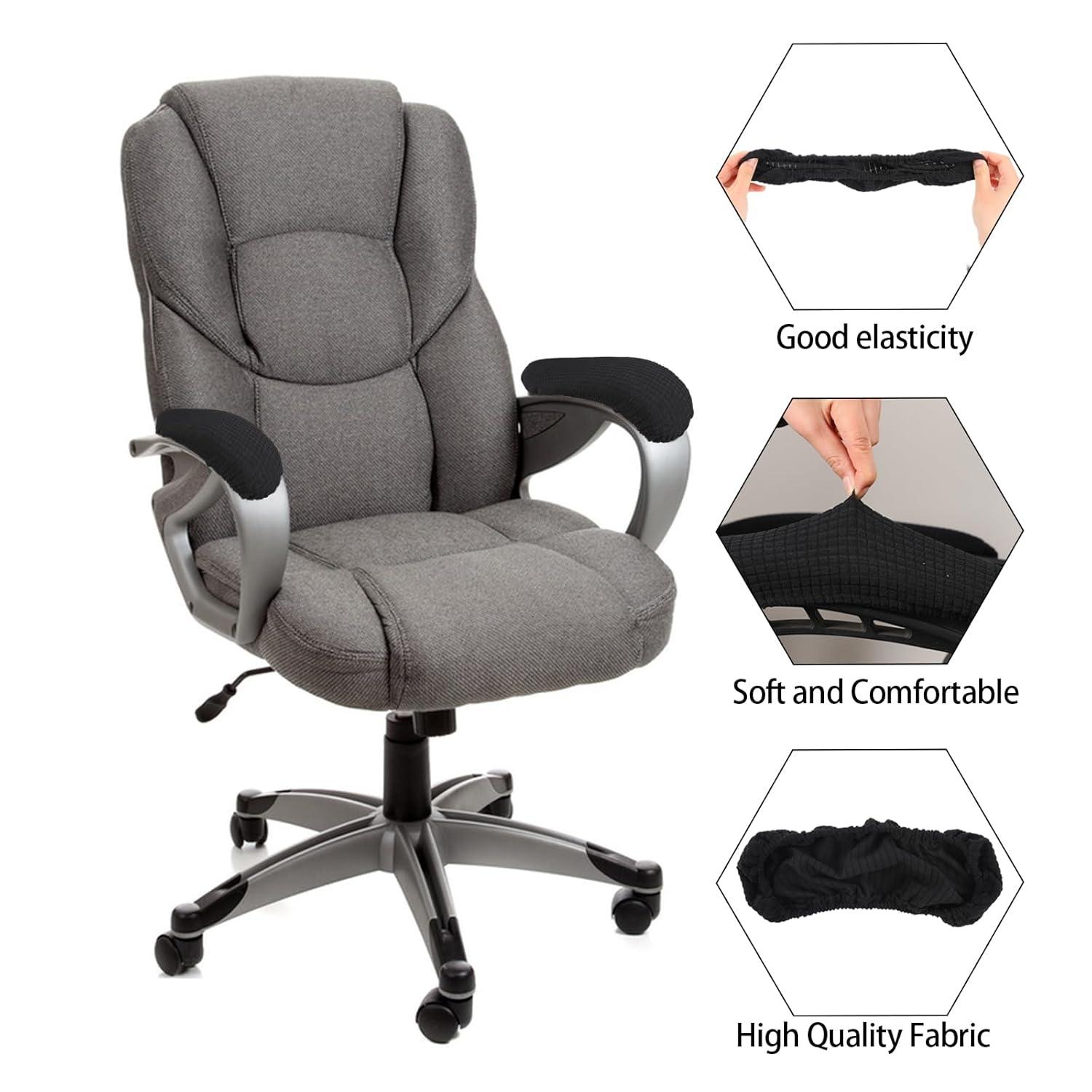 4 Pieces Office Chair Wheelchair Arm Covers, Removable Rotating Chair Stretch Armrest Cover, GIXUSIL Washable Polyester Armrest Pads Rest Slipcovers for Home Office Computer Chairs (Black)