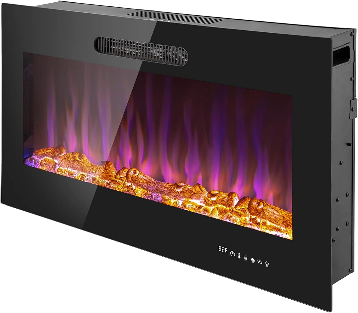 Prominence Home 36x19" Electric Remote Controlled LED Wall Mount Fireplace with Adjustable Heat and Brightness Settings
