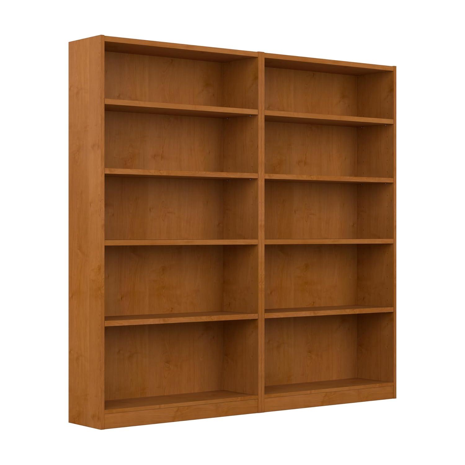 Universal Tall 5 Shelf Bookcase in Natural Cherry (Set of 2) - Engineered Wood