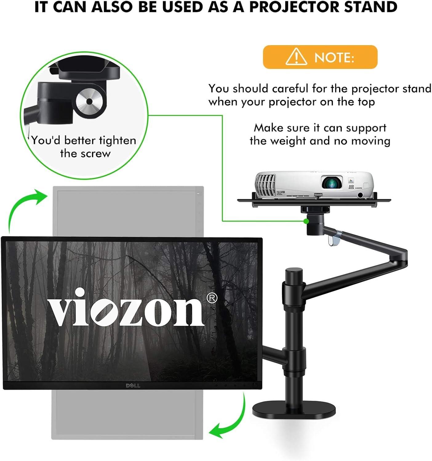 Viozon Monitor and Laptop Mount, 2-in-1 Adjustable Dual Arm Desk Mounts Single Desk Arm Stand/Holder for 17 to 32 Inch LCD Computer Screens, Extra Tray Fits 12 to 17 inch Laptops (Black)