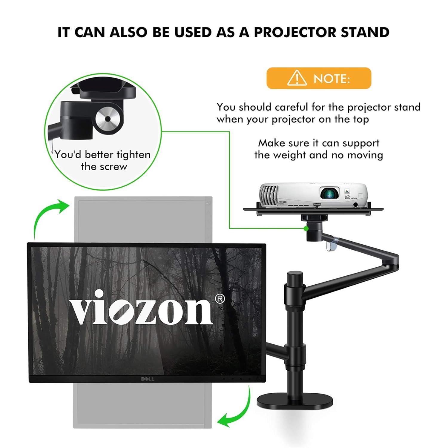 Viozon Monitor and Laptop Mount, 2-in-1 Adjustable Dual Arm Desk Mounts Single Desk Arm Stand/Holder for 17 to 32 Inch LCD Computer Screens, Extra Tray Fits 12 to 17 inch Laptops (Black)