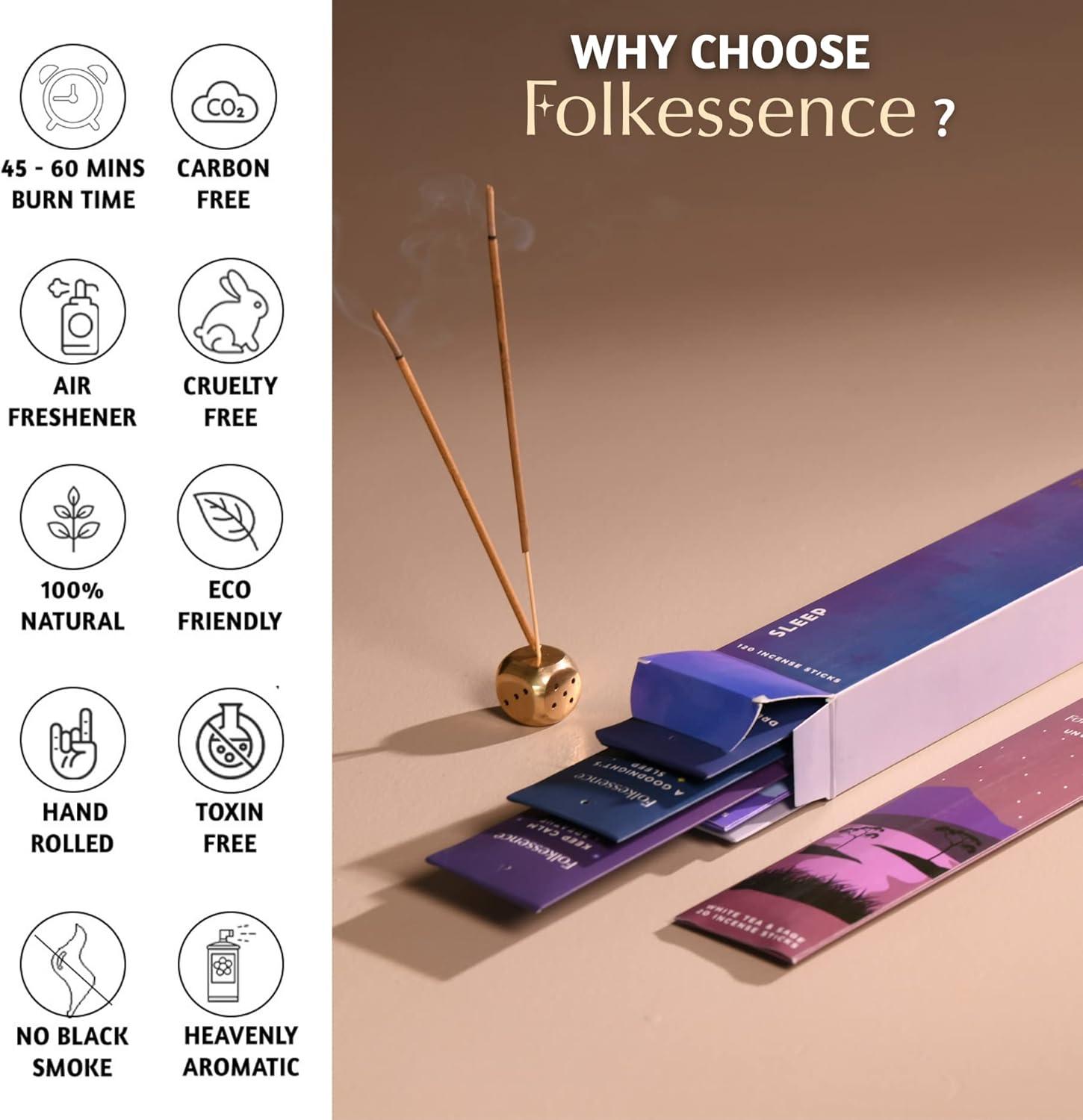 Folkulture Incense Sticks, Set of 6 (120 Sticks) - Rosemary, Jasmine, Lavender, Sage, Sleep Incense Sticks, Insence Sticks Variety Pack - Insense Sticks, Natural and Non Toxic (Sleep)