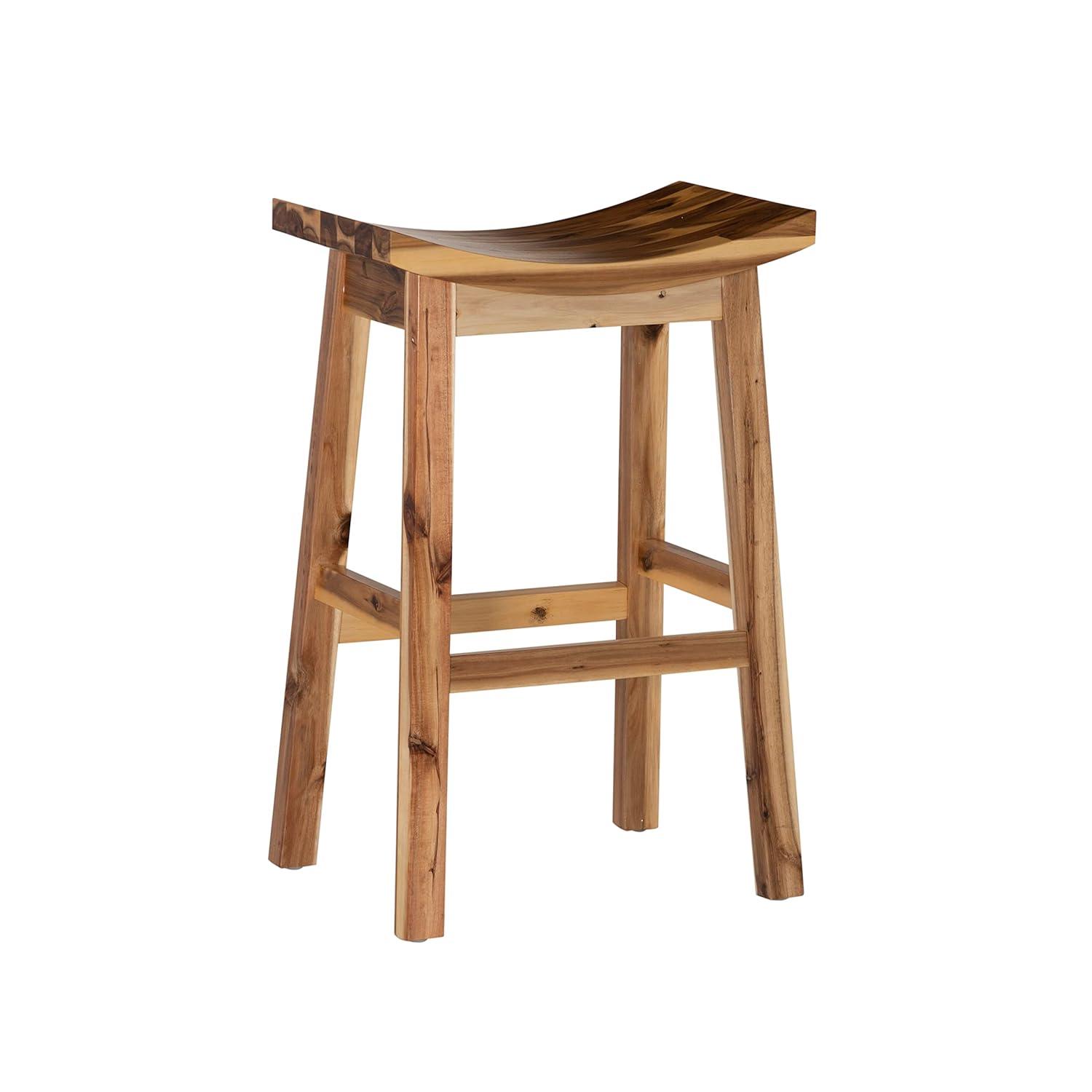 Linon Dale 30" Acacia Wood Saddle Seat Bar Stool in Rustic Light Natural Brown