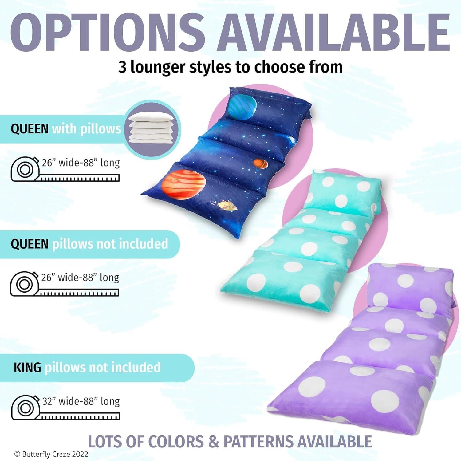 Butterfly Craze Butterfly Craze Floor Pillow Case, Mattress Bed Lounger Cover, Galaxy Blue, Queen Size - for Kids & Adults