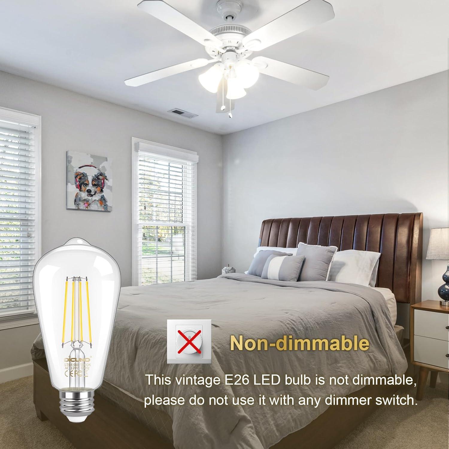 ENERGETIC Vintage LED Edison Light Bulbs, 5000K, 60 Watt Equivalent, ST64 Filament, Tear Drop Antique Decorative Bulbs, E26 Base, UL Listed, 6 Pack