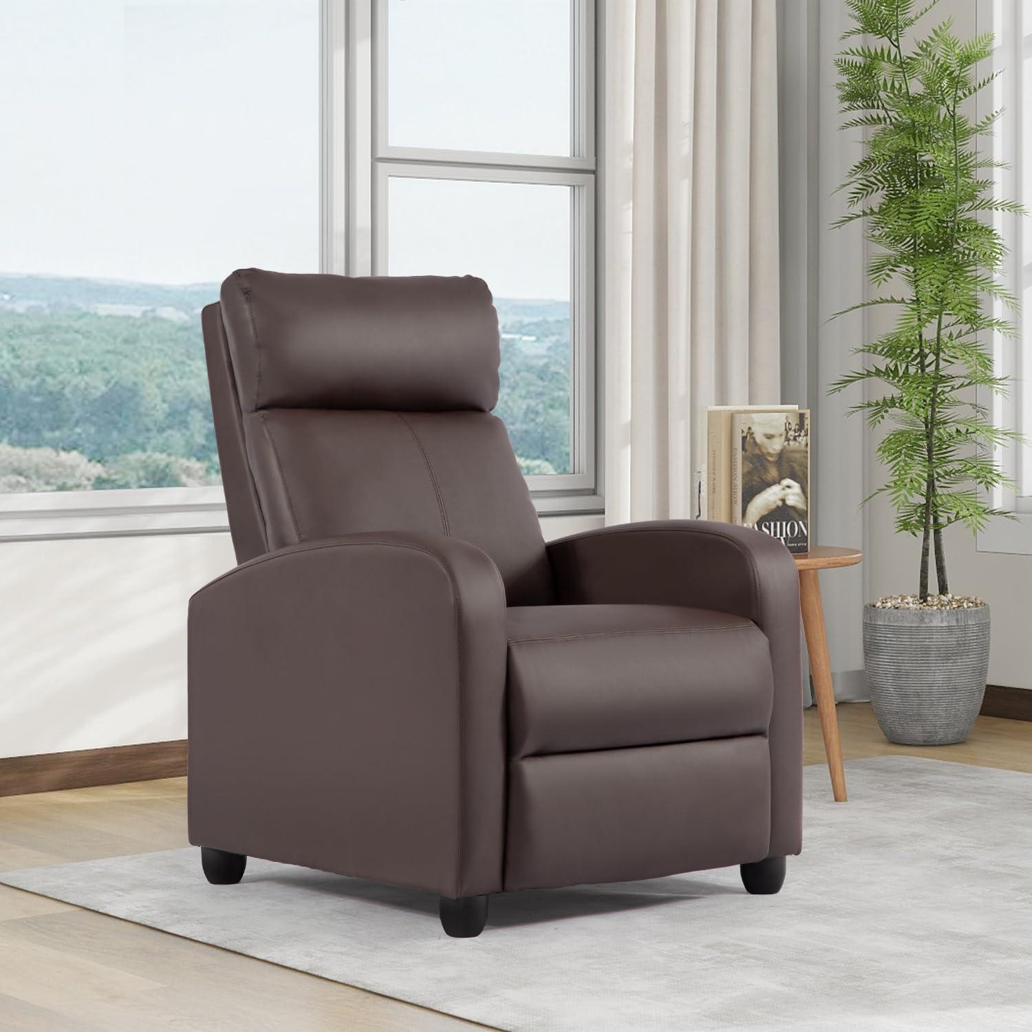 FDW Wingback Recliner Chair Leather Single Modern Sofa Home Theater Seating for Living Room