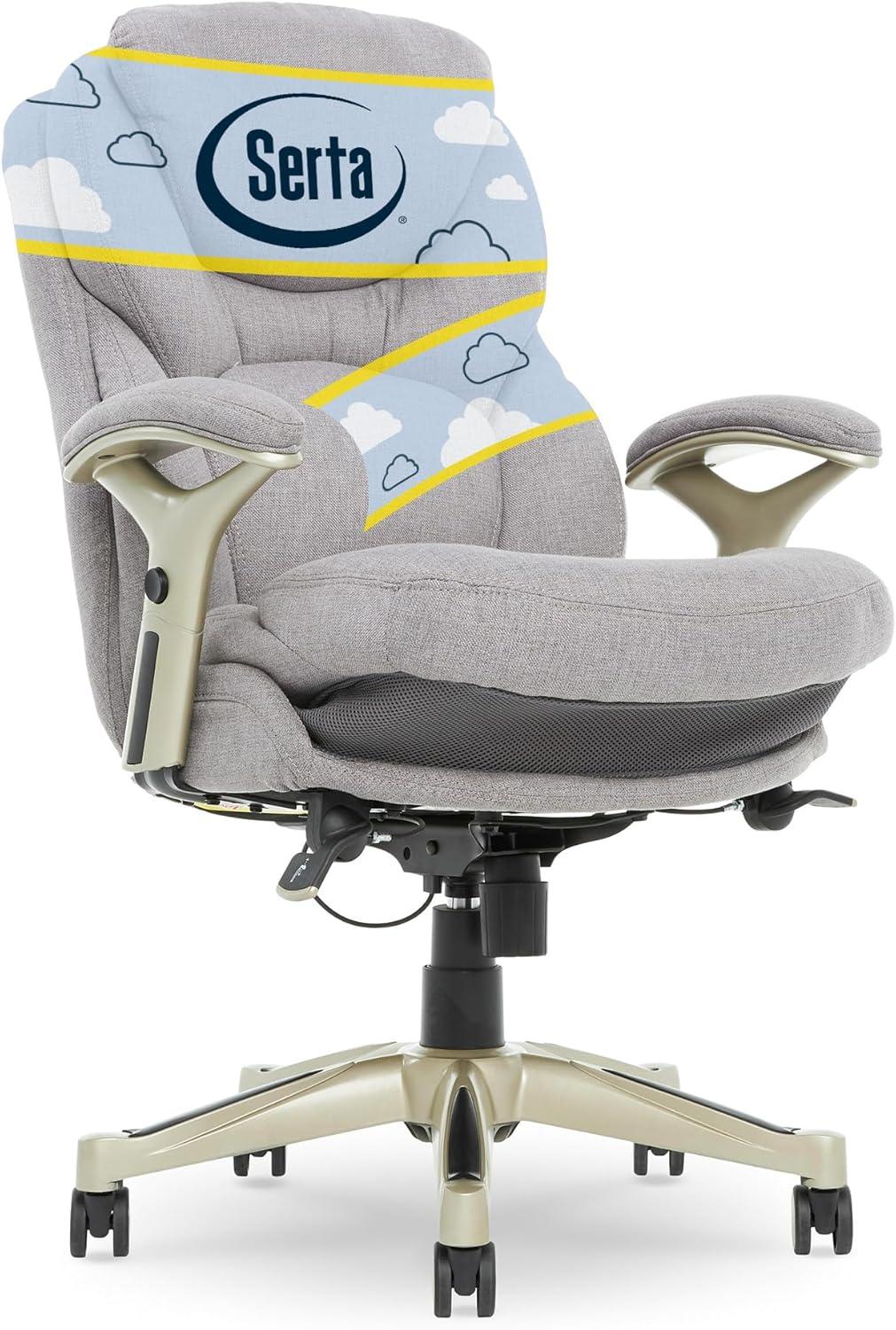 Works Executive Office Chair Light Gray : Serta, Ergonomic, Pneumatic Height Adjustment, Bonded Leather