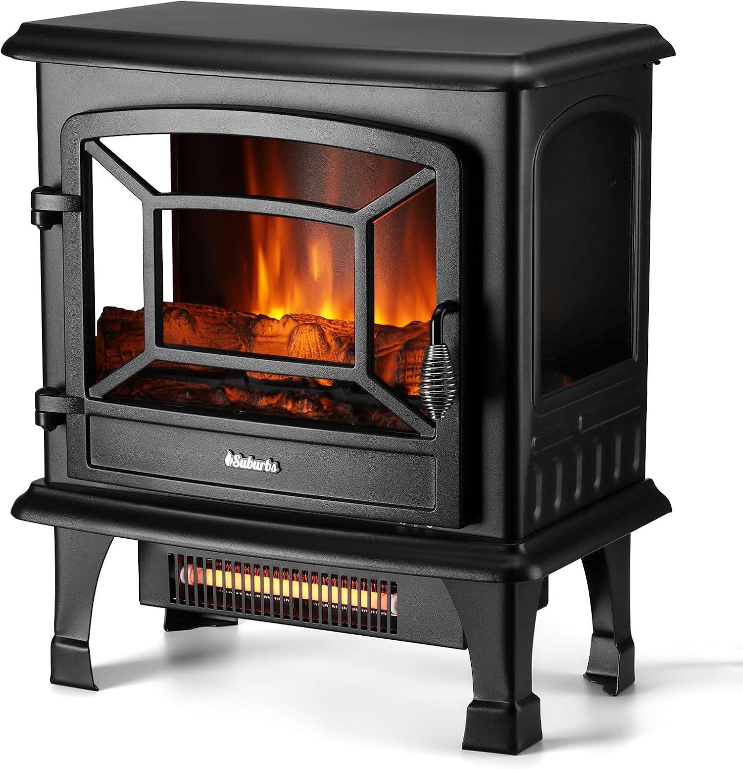 Black 20-Inch Freestanding Electric Fireplace Heater