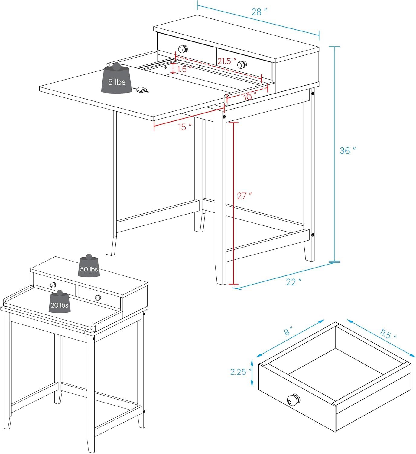 Solid Wood Home Office Computer Desk with Hutch, Pull-out tray