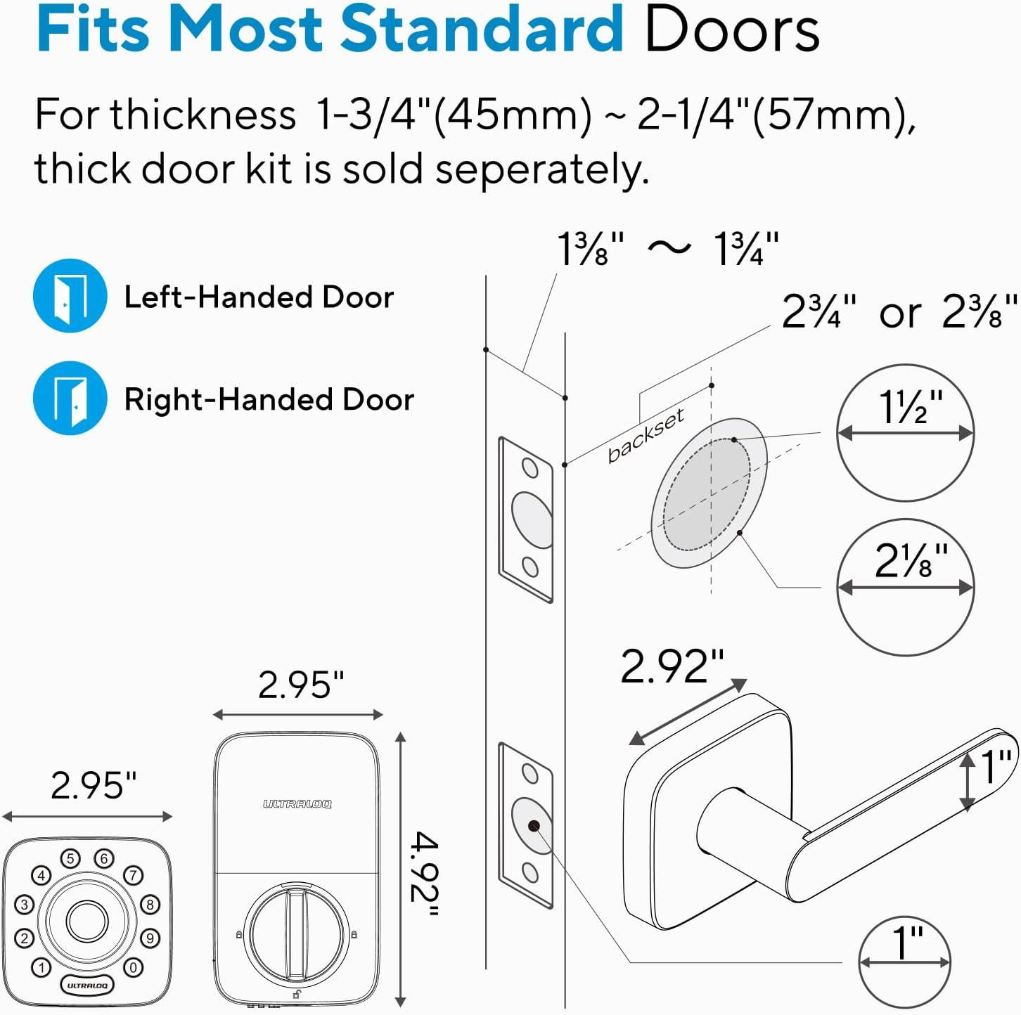 ULTRALOQ U-Bolt Pro WiFi Smart Lock with Handle, Fingerprint Smart Front Door Lock Set with Sensor, Keyless Entry Deadbolt with 2 Lever Handles, Auto Unlock, App Control, ANSI Grade 1, Easy Install