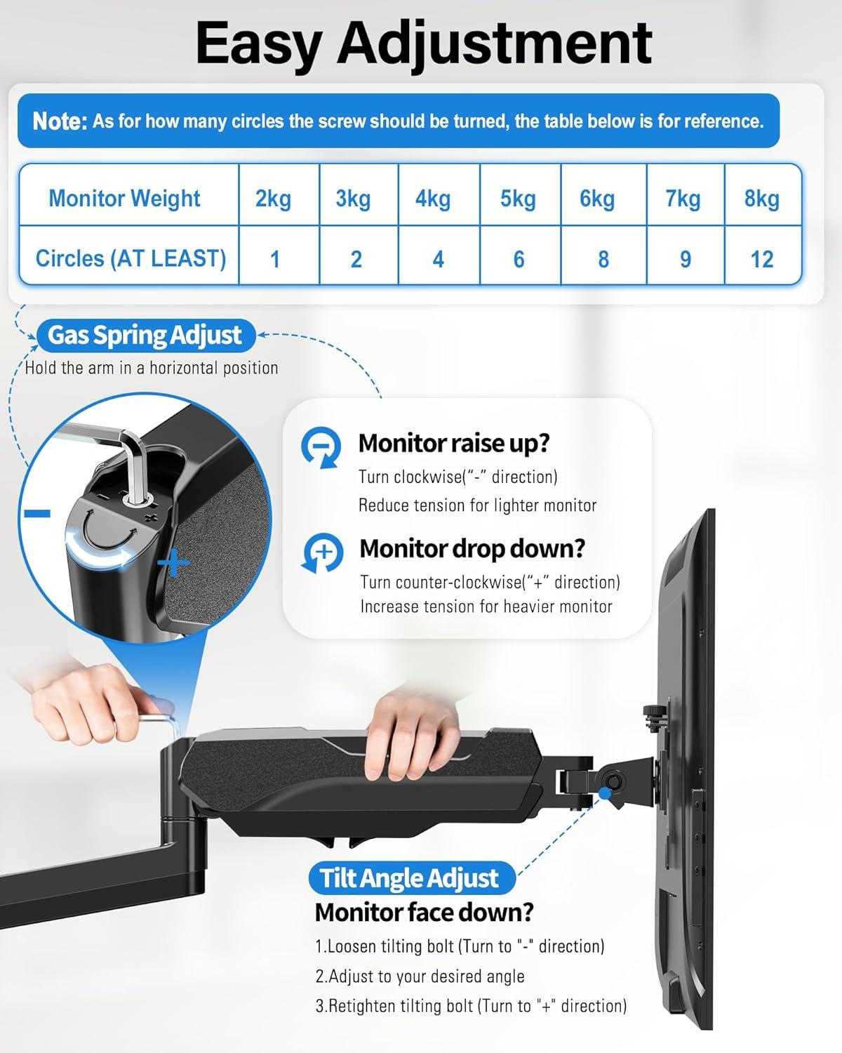 Black Dual Monitor Wall Mount with Gas Spring Arms