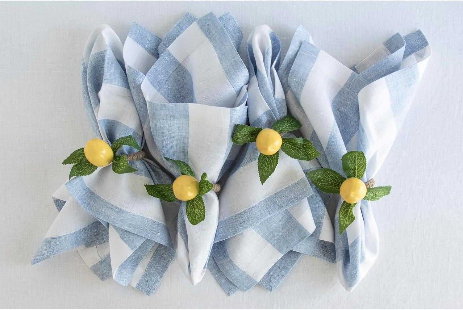 Sky Blue and White Cabana Stripe Linen Napkins Set of 4