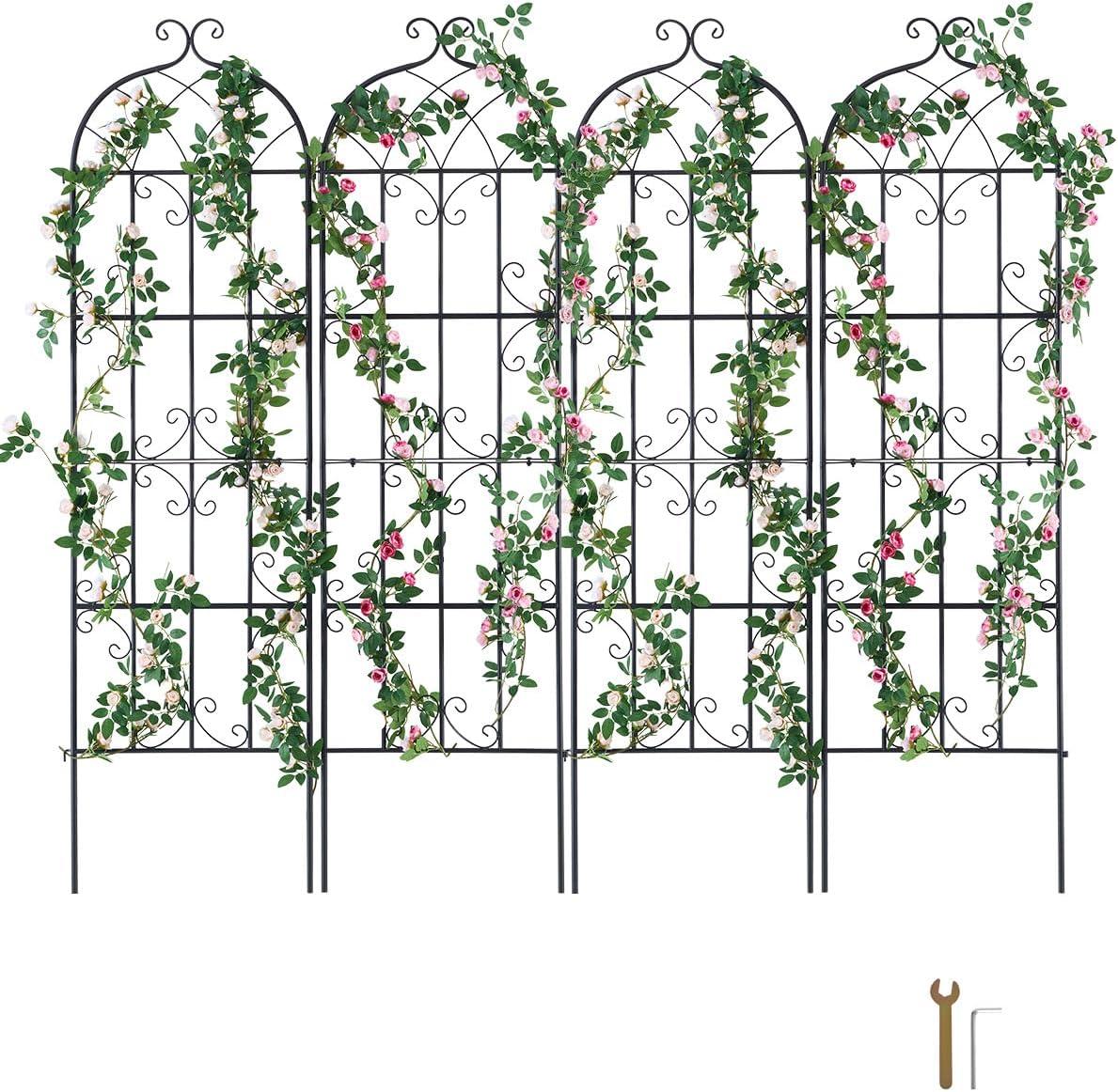 Garden Trellis for Climbing Plants, 60 x 15 in., 2 Packs Rustproof Metal Garden Flower Trellis, Climbing Rose Trellis