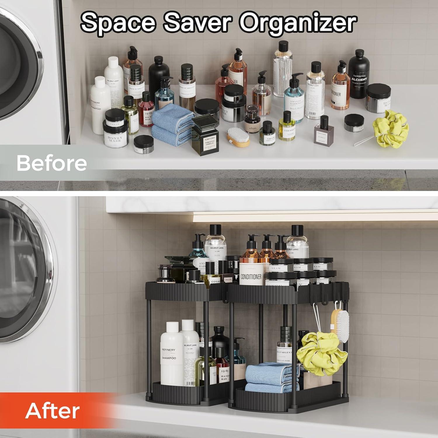 17 Stories 2 Pack Multi-Purpose Pull-Out Storage Organizers, Under Sink Organizers And Storage For Bathroom & Kitchen, Under Cabinet Organizers And Storage, 12.8 Inch, Black