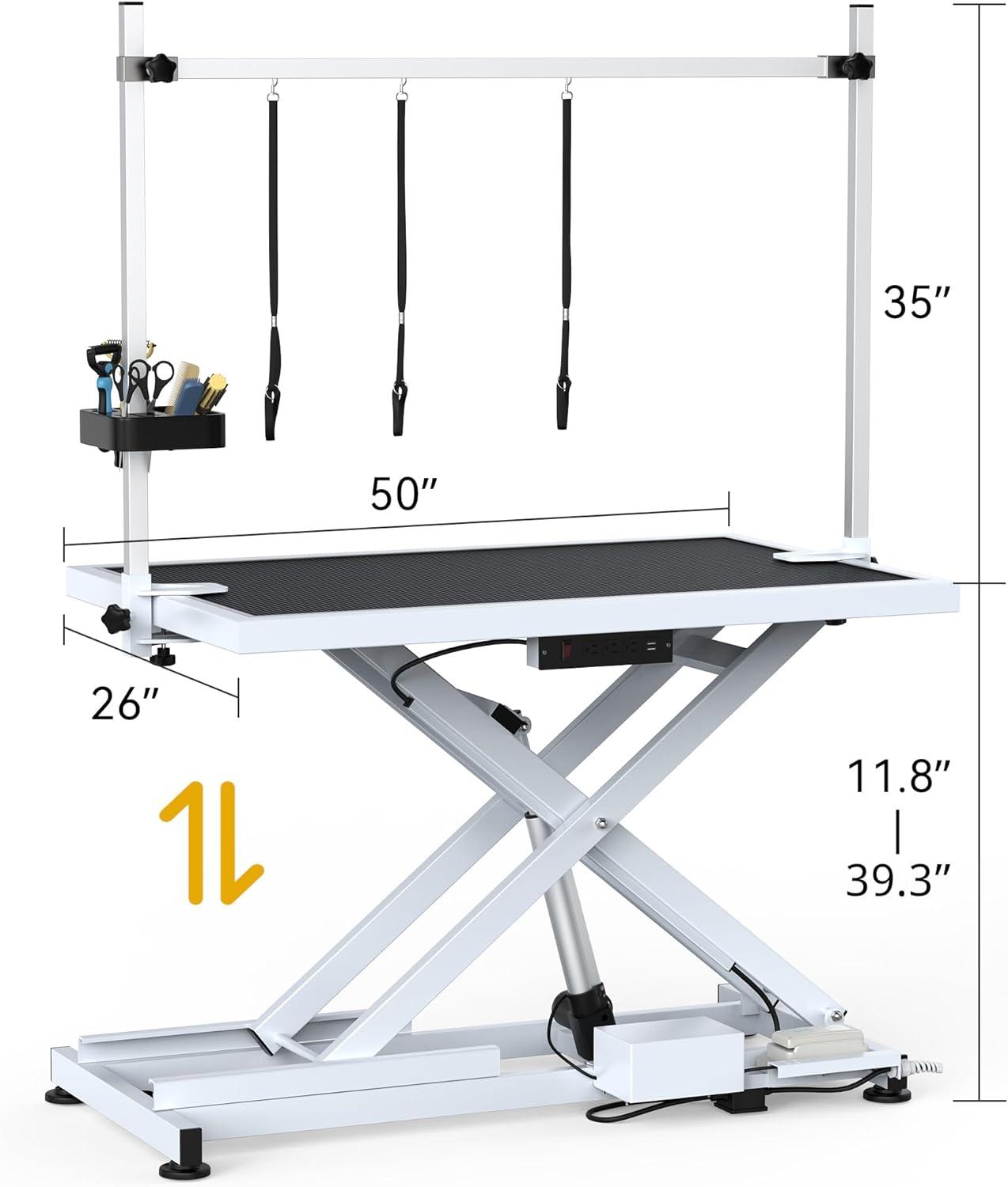 Dextrus 50" Dog Grooming Table Heavy Duty Electric Lift Pet Grooming Table for Large Dogs, Adjustable Overhead Arm Anti Slip Tabletop Tool Organizer, Dog Grooming Station