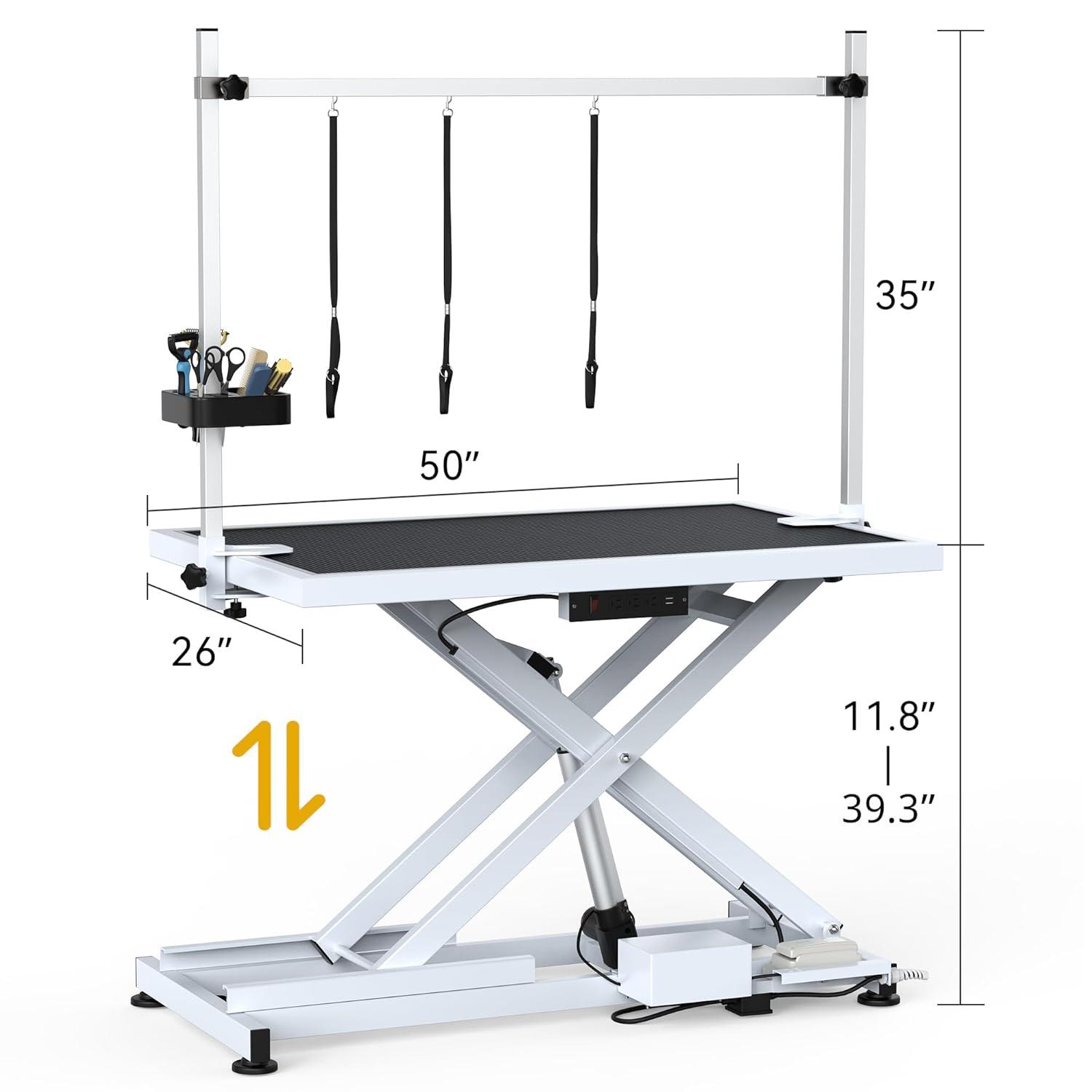 Dextrus 50" Dog Grooming Table Heavy Duty Electric Lift Pet Grooming Table for Large Dogs, Adjustable Overhead Arm Anti Slip Tabletop Tool Organizer, Dog Grooming Station