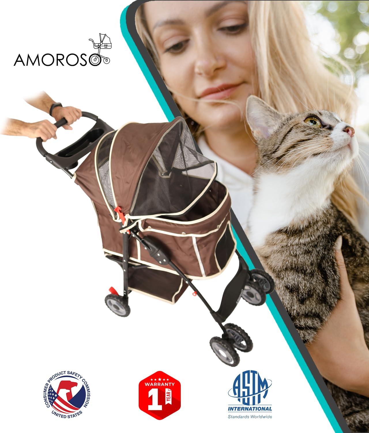 Amoroso Baby 6748 4 Wheel Pet Stroller for Cats & Dogs - Brown & White