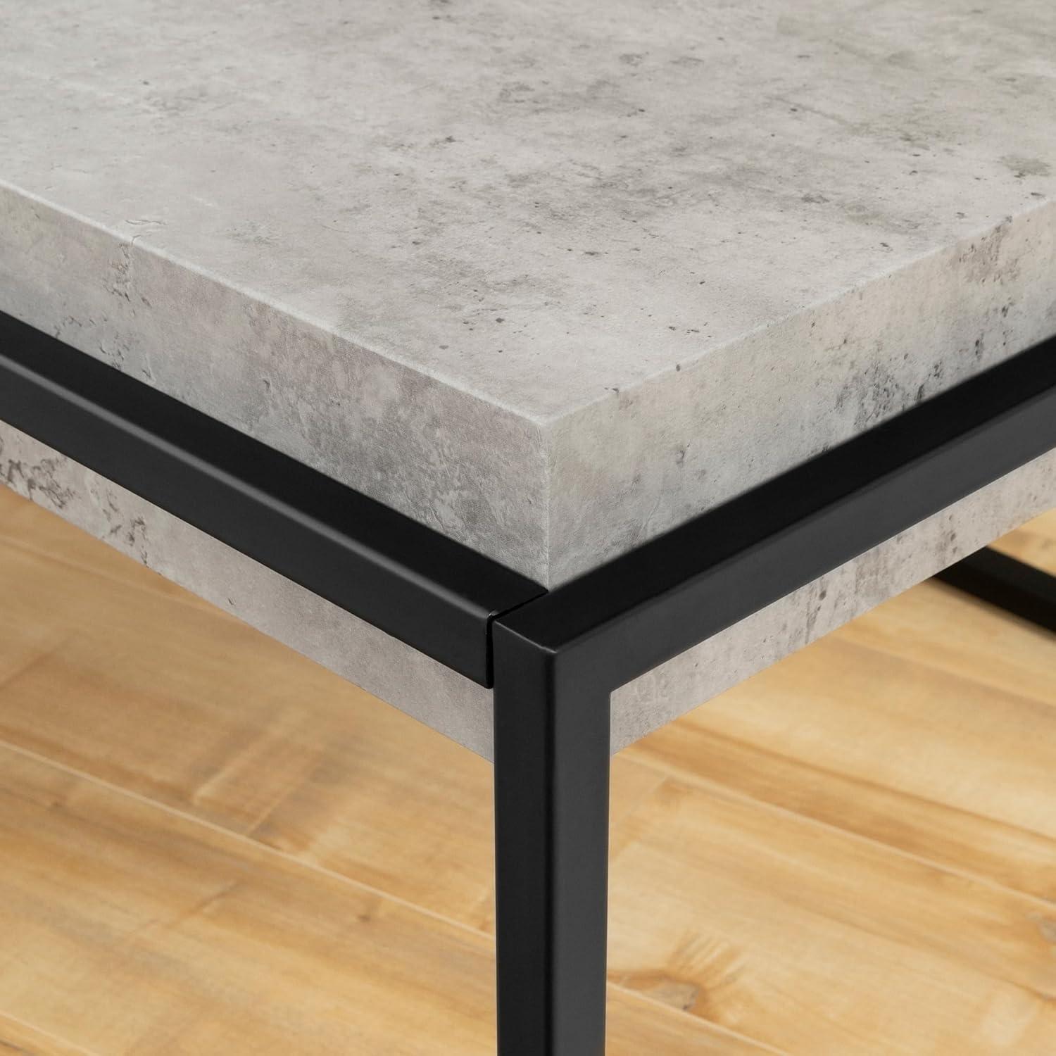 Mezzy Industrial Rectangular Coffee Table in Concrete Gray and Black