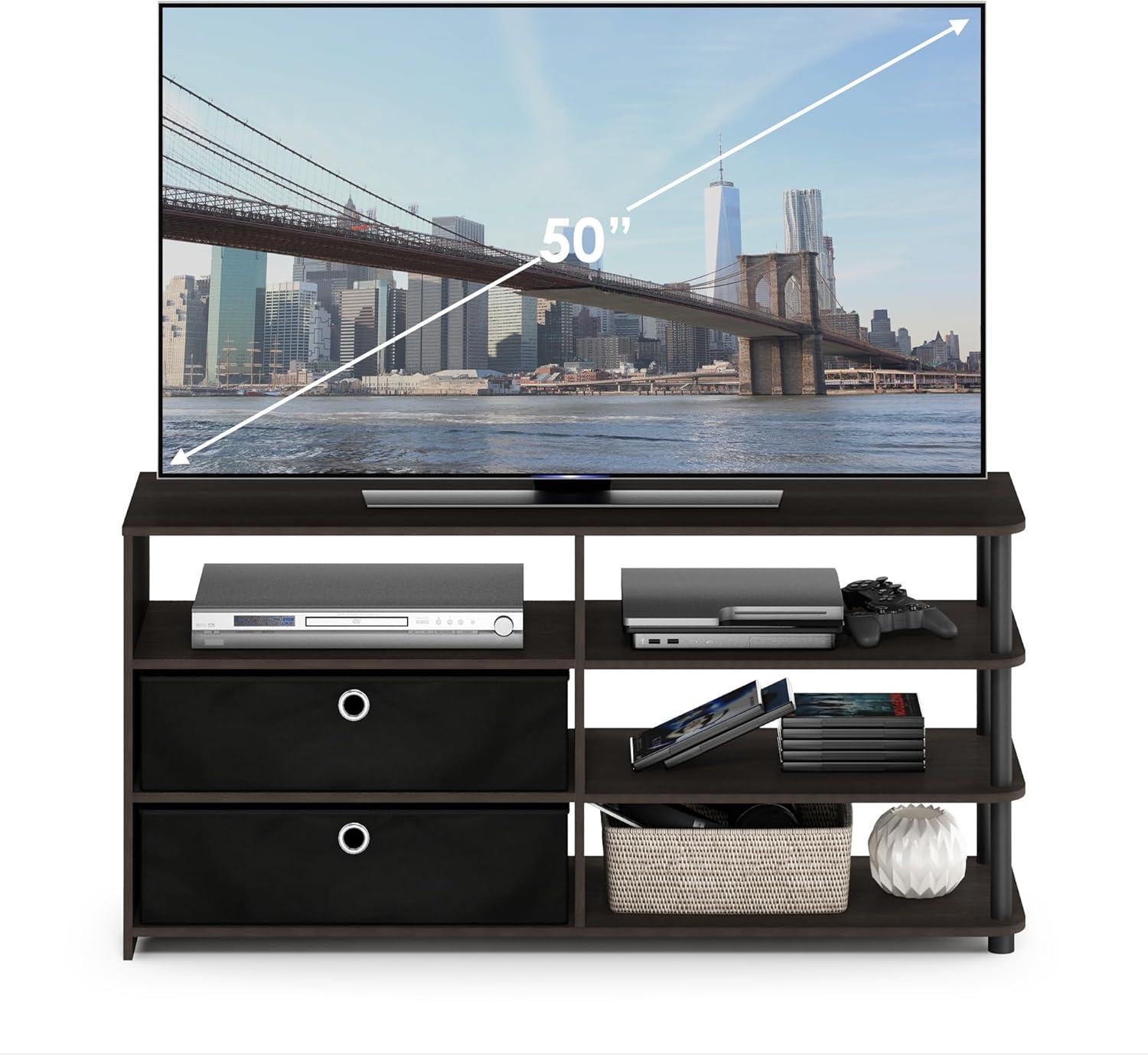 Furinno Simple Design TV Stand Entertainment Center Hold up to 50" TV with Storage Shelves & 2 Bins,Walnut