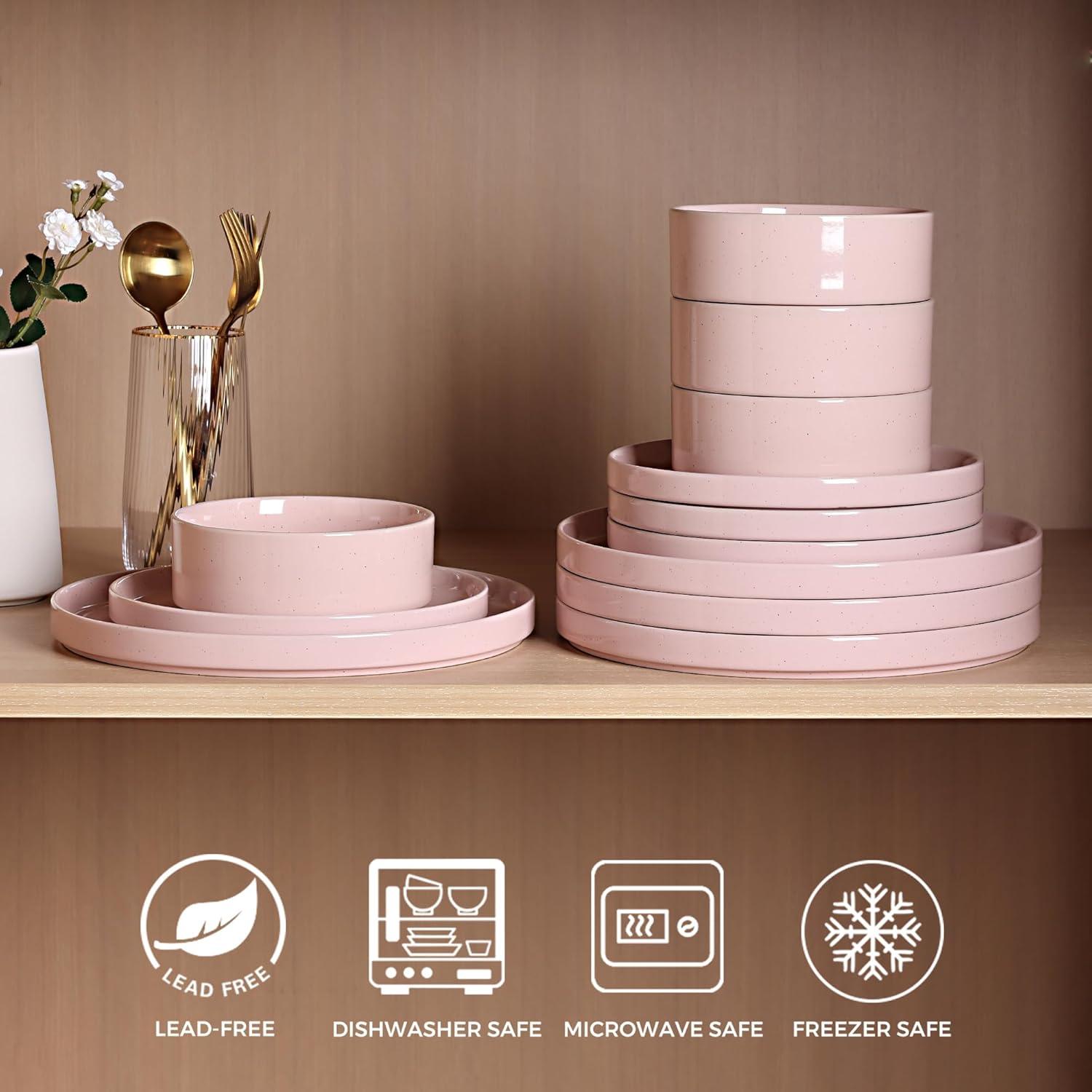 Hokku Designs 6-Person Dinnerware Set, 18-Piece Speckled Plate and Bowl Set