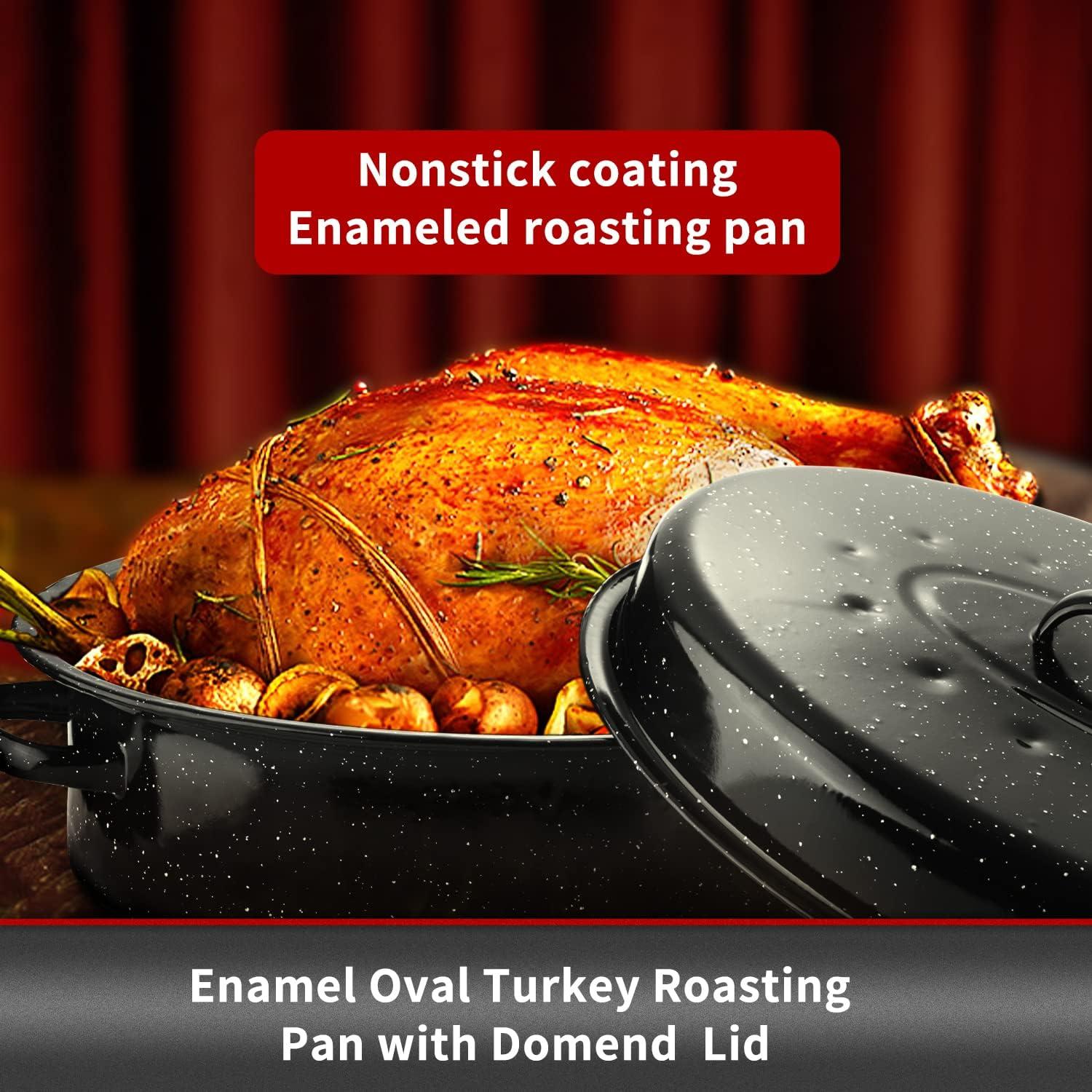 Medium Oval Non-stick Enameled Roaster with Steel Handles