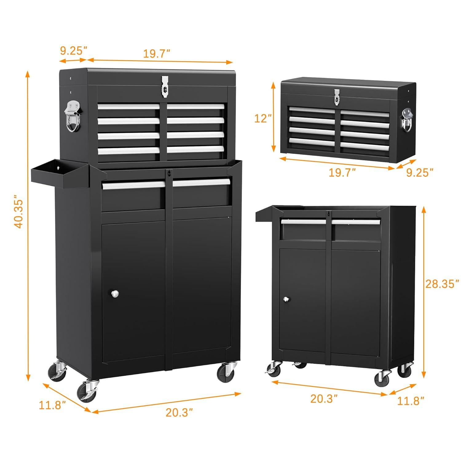 Sesslife 5-Drawer Rolling Tool Chest on Wheels, High Capacity Tool Cabinet with Drawers, Detachable Mobile Tool Box for Workshop, Garage, Mechanics and Repair Room(Black)