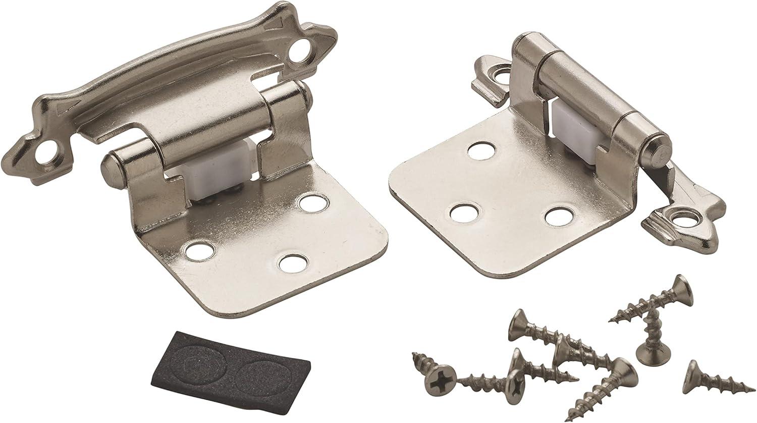 Sterling Nickel Self-Closing Face Mount Cabinet Hinge, 2 Pack