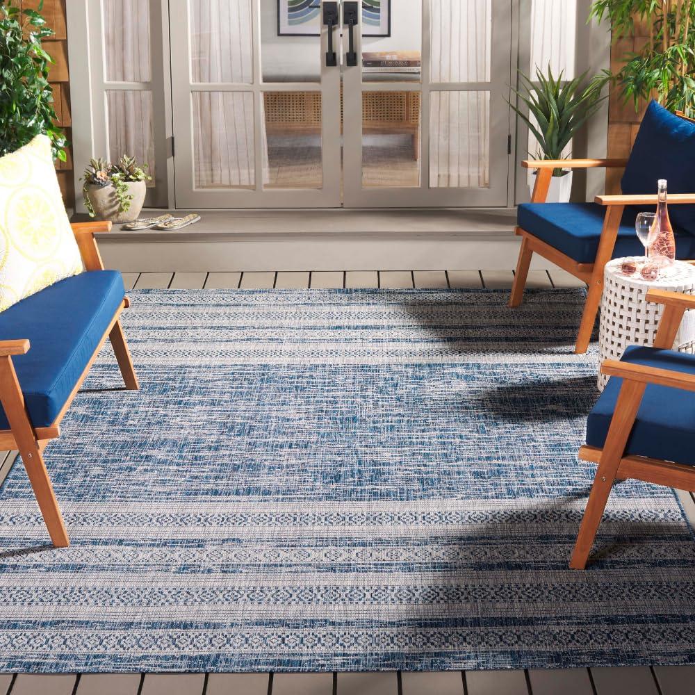 Courtyard CY8061 Power Loomed Indoor and Outdoor Area Rug - Navy/Grey - 4'x5'7" - Safavieh