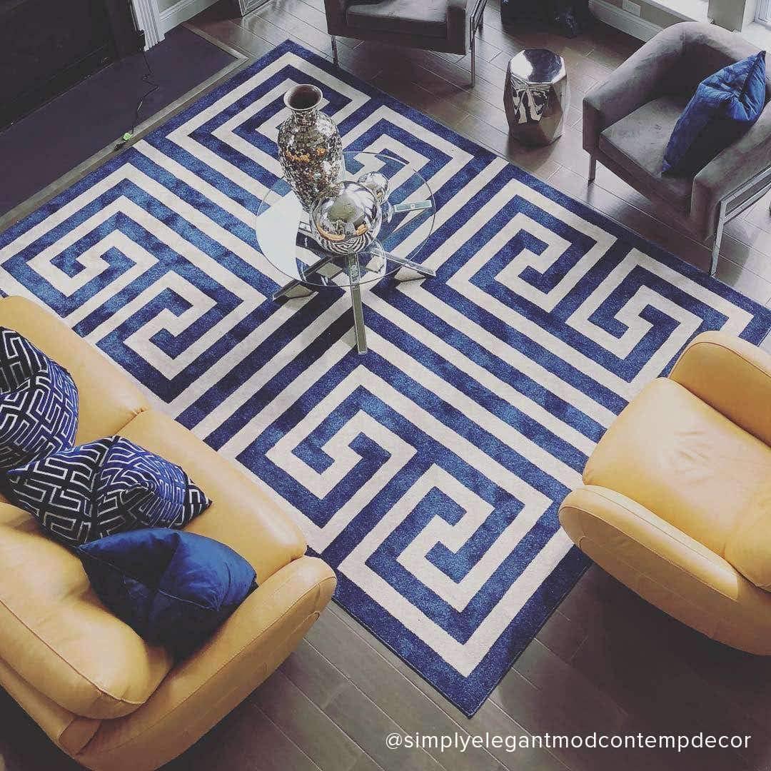Unique Loom Athens Collection Area Rug - Greek Key (6' 1" x 9' Rectangle Navy Blue/Beige)