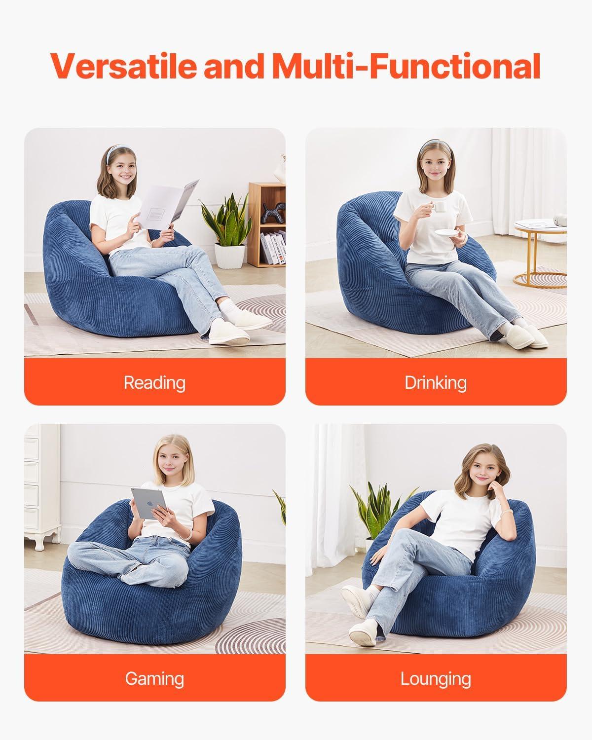 VEVOR 3-Foot Bean Bag Chair with Soft Armrests & Storage Pocket – Comfortable Seating for Home