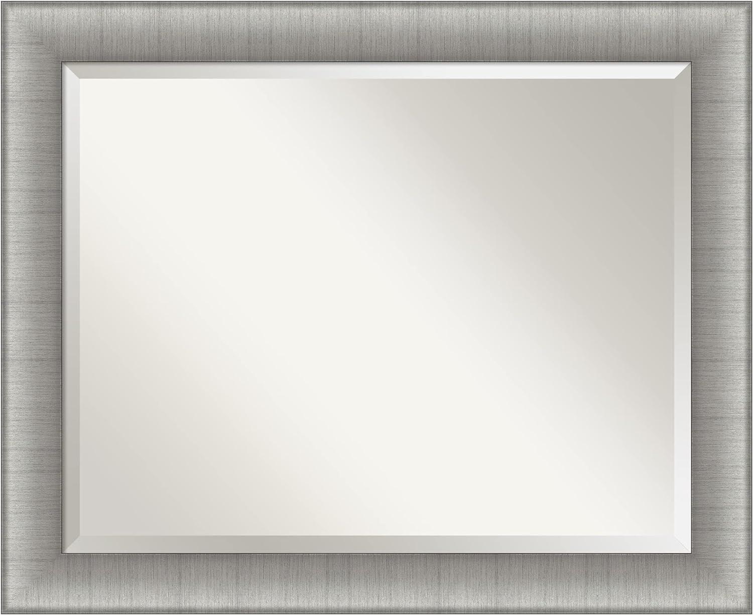 Elegant Brushed Pewter Rectangular Vanity Wall Mirror 33"x27"