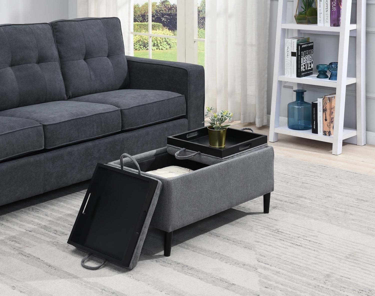 Convenience Concepts Designs4Comfort Magnolia Storage Ottoman w/ Reversible Trays, Soft Gray Fabric