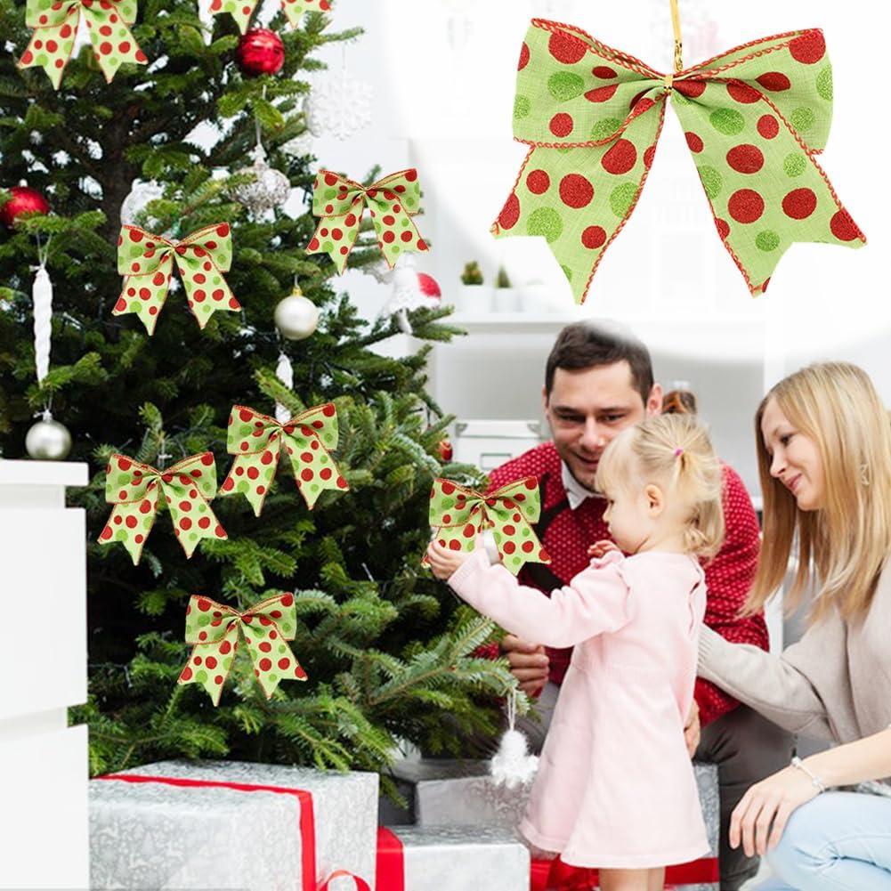 Sandistore Cute Cars 12pcs Christmas Tree Bows Ornaments 6 Inch Large Christmas Wreath Bows Red Green Xmas Tree Bows Christmas Glitter Dot Bows Ribbons Decoration For Garland Diamonds for Crafts