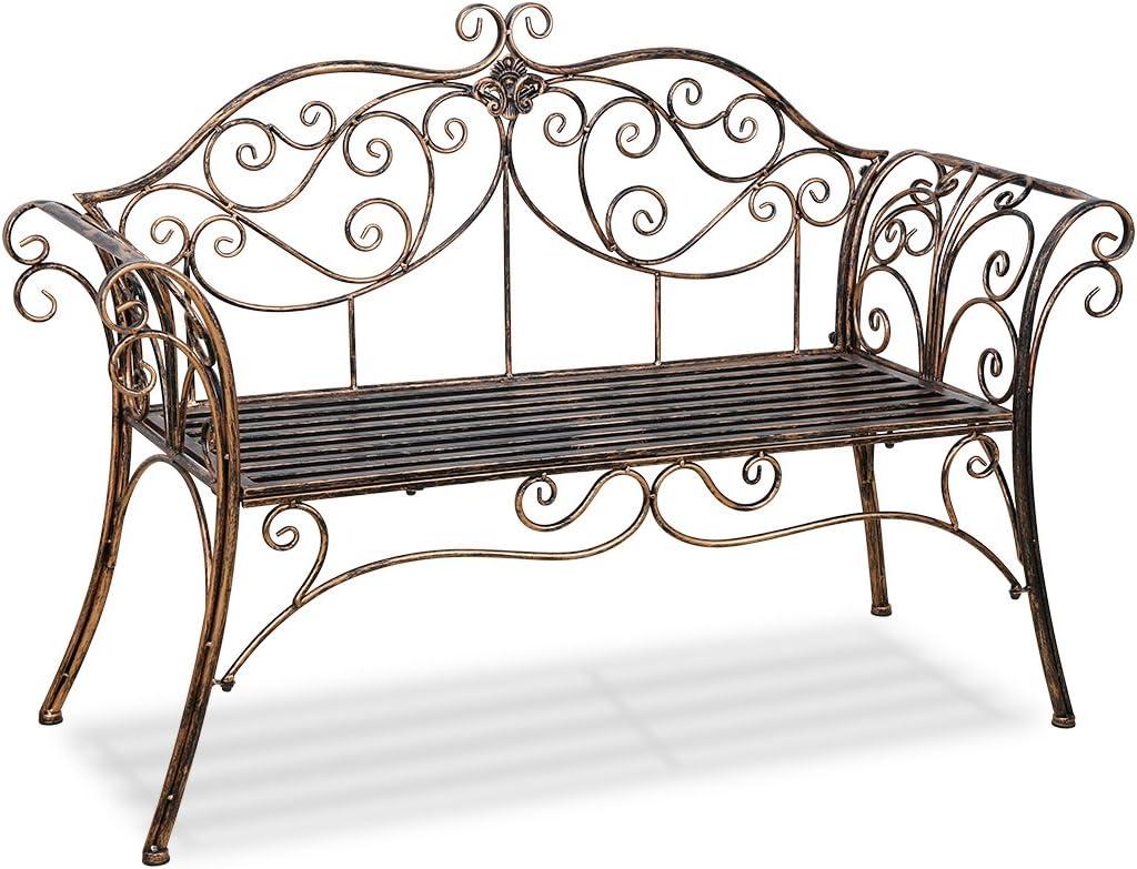 Antique Bronze Floral Design Metal Garden Bench