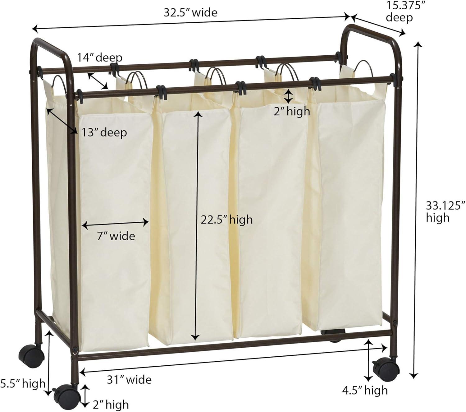 Household Essentials Rolling Quad Sorter Laundry Hamper with Natural Polyester Bags, Antique Bronze