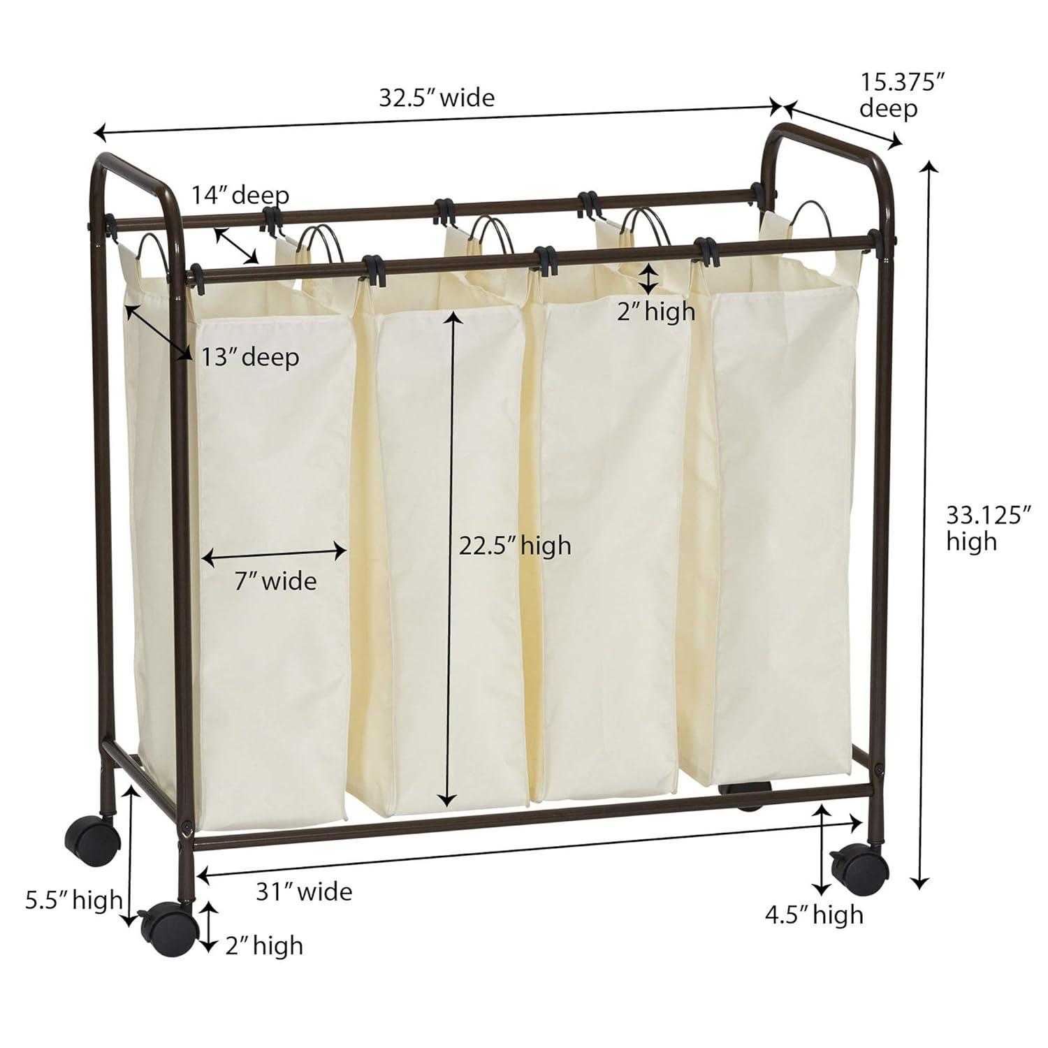 Rolling Laundry Sorter, 4 Bag Laundry Sorter Cart with Washable and Removable Bags